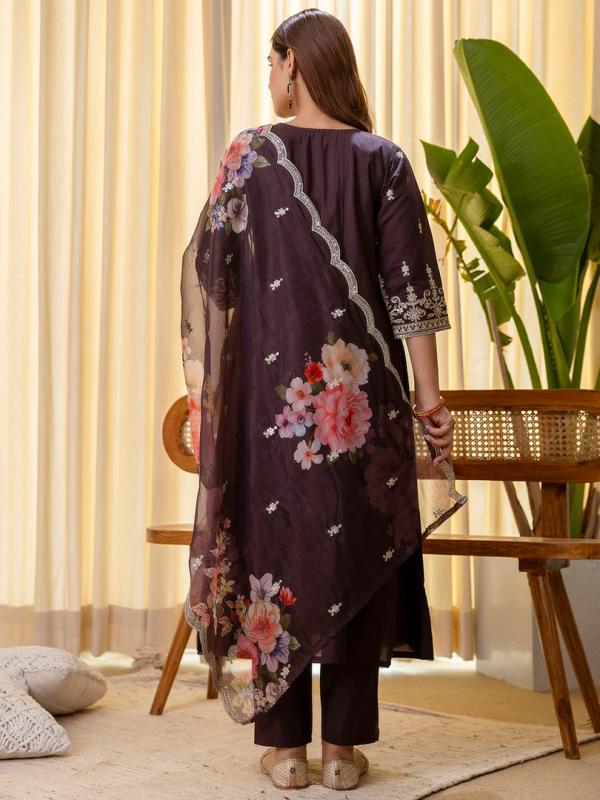 VP 9813 C Coffee Embroidred Kurta Sets with Sequins Work Women Suits